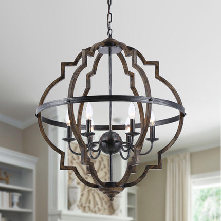 Cambon 6-Light Distressed Black Brushed Wood Chandelier Home Decor > Lighting > Ceiling Lights > Chandelier TriadCommerceInc