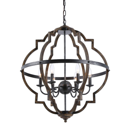 Cambon 6-Light Distressed Black Brushed Wood Chandelier Home Decor > Lighting > Ceiling Lights > Chandelier TriadCommerceInc