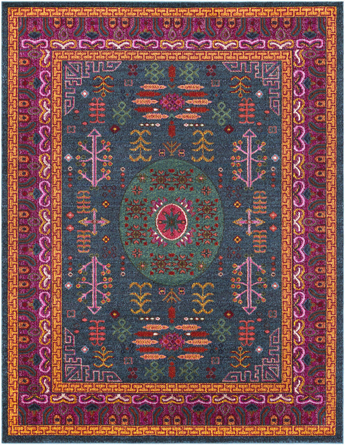 Cleveland Colorful Traditional Area Rug - Teal, Aqua, Navy Rugs TriadCommerceInc 7'10" x 10'2" Rectangle