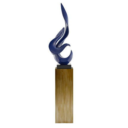 Navy Blue Flame Floor Sculpture With Bronze Stand, 65" Tall Sculpture TriadCommerceInc   