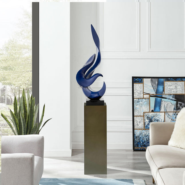 Navy Blue Flame Floor Sculpture With Gray Stand, 65" Tall Sculpture TriadCommerceInc   