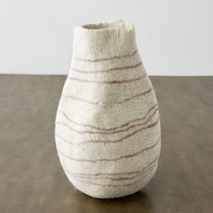 Tribal Lines Wool Ivory & Soft Stone Gourd Basket Baskets & Vessels TriadCommerceInc