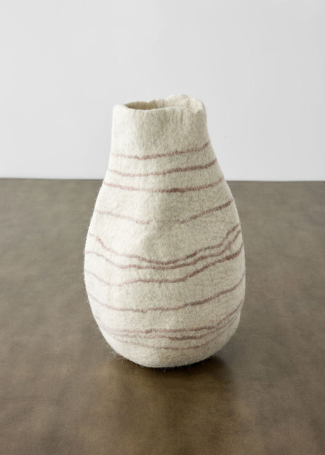 Tribal Lines Wool Ivory & Soft Stone Gourd Basket Baskets & Vessels TriadCommerceInc