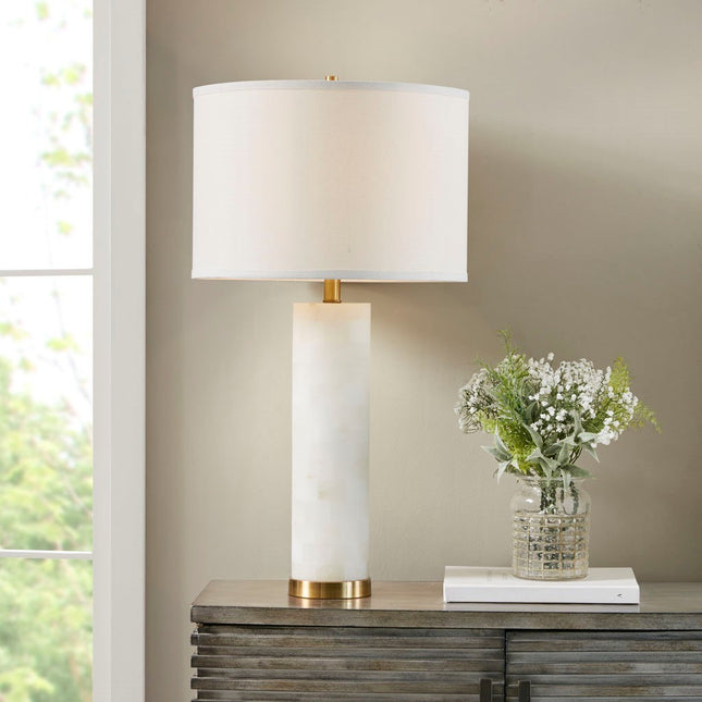 White Alabaster Table Lamp with Gold Base – Modern Transitional Lighting for Bedroom or Living Room Table Lamps TriadCommerceInc Gold