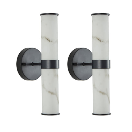 Set of 2 Resin Marble-Effect Wall Lights with Black Iron Frame Wall Lighting TriadCommerceInc   