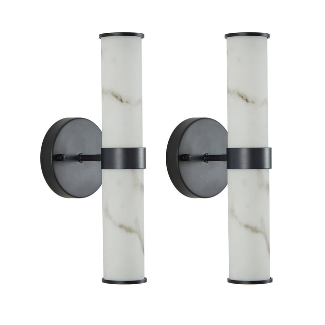Set of 2 Resin Marble-Effect Wall Lights with Black Iron Frame Wall Lighting TriadCommerceInc   