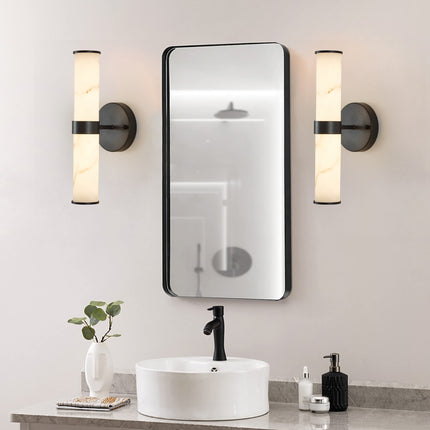 Set of 2 Resin Marble-Effect Wall Lights with Black Iron Frame Wall Lighting TriadCommerceInc as Pic  