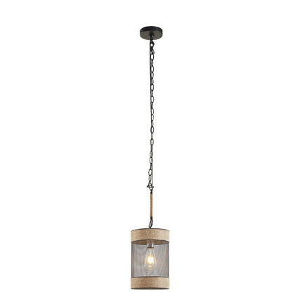 Natural Rope and Metal Mesh Cylinder Pendant Pendants TriadCommerceInc   