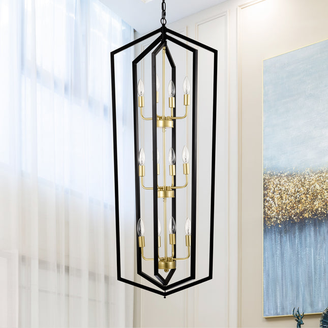 Seraphine Matte Black Lantern Chandelier with Gold Trim Home Decor > Lighting > Ceiling Lights > Pendant Lights TriadCommerceInc