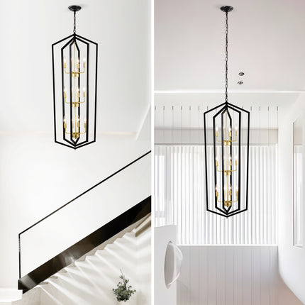Seraphine Matte Black Lantern Chandelier with Gold Trim Home Decor > Lighting > Ceiling Lights > Pendant Lights TriadCommerceInc