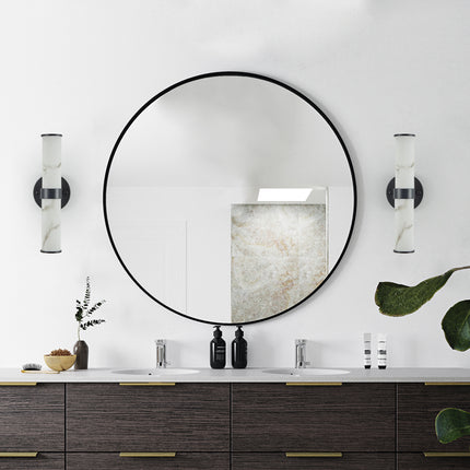 Set of 2 Resin Marble-Effect Wall Lights with Black Iron Frame Wall Lighting TriadCommerceInc   