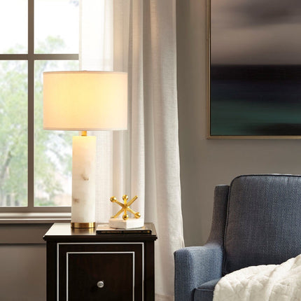 White Alabaster Table Lamp with Gold Base – Modern Transitional Lighting for Bedroom or Living Room Table Lamps TriadCommerceInc