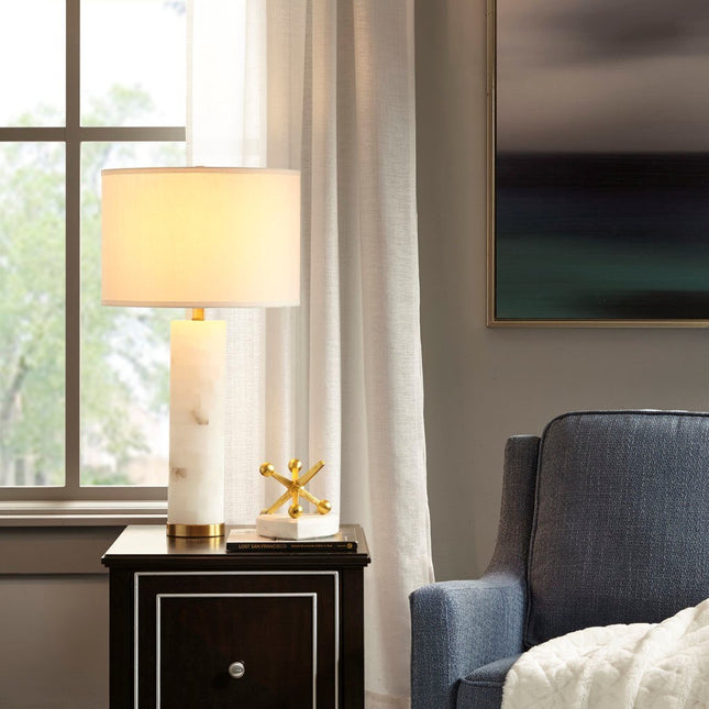 White Alabaster Table Lamp with Gold Base – Modern Transitional Lighting for Bedroom or Living Room Table Lamps TriadCommerceInc