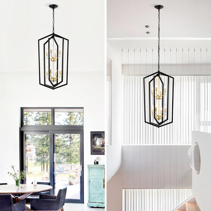 Aria Matte Black Lantern pendant with Gold Trim Pendants TriadCommerceInc   