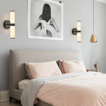 Set of 2 Resin Marble-Effect Wall Lights with Black Iron Frame Wall Lighting TriadCommerceInc   