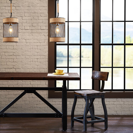 Natural Rope and Metal Mesh Cylinder Pendant Pendants TriadCommerceInc   