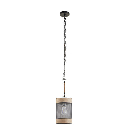 Natural Rope and Metal Mesh Cylinder Pendant Pendants TriadCommerceInc   