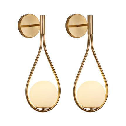 Set of 2 Mid-Century Modern Gold Wall Sconces with Opal Glass Globes Home Decor > Lighting > Wall Lighting > Wall Sconces TriadCommerceInc