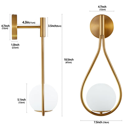 Set of 2 Mid-Century Modern Gold Wall Sconces with Opal Glass Globes Home Decor > Lighting > Wall Lighting > Wall Sconces TriadCommerceInc