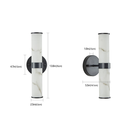Set of 2 Resin Marble-Effect Wall Lights with Black Iron Frame Wall Lighting TriadCommerceInc   