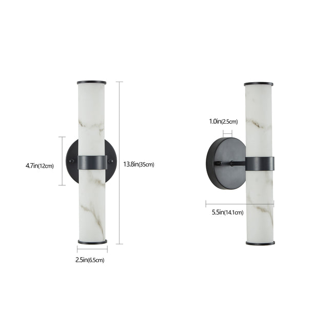 Set of 2 Resin Marble-Effect Wall Lights with Black Iron Frame Wall Lighting TriadCommerceInc   