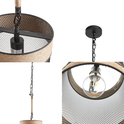 Natural Rope and Metal Mesh Cylinder Pendant Pendants TriadCommerceInc   
