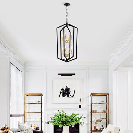 Aria Matte Black Lantern pendant with Gold Trim Pendants TriadCommerceInc   