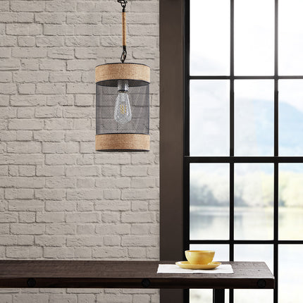 Natural Rope and Metal Mesh Cylinder Pendant Pendants TriadCommerceInc as Pic  