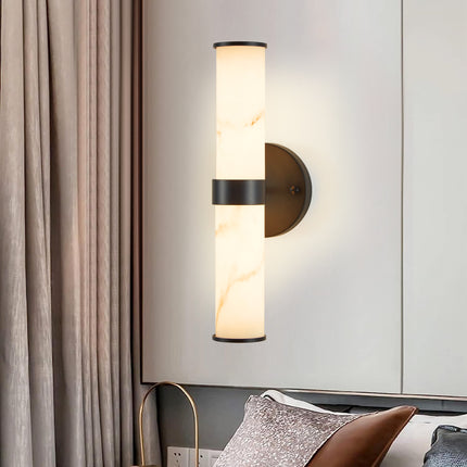 Set of 2 Resin Marble-Effect Wall Lights with Black Iron Frame Wall Lighting TriadCommerceInc   
