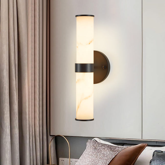 Set of 2 Resin Marble-Effect Wall Lights with Black Iron Frame Wall Lighting TriadCommerceInc   