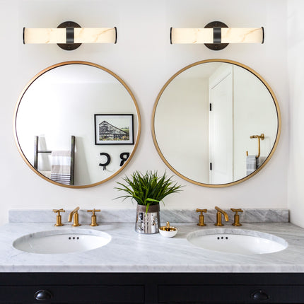Set of 2 Resin Marble-Effect Wall Lights with Black Iron Frame Wall Lighting TriadCommerceInc   