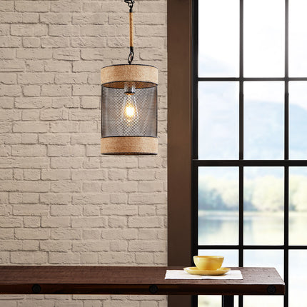 Natural Rope and Metal Mesh Cylinder Pendant Pendants TriadCommerceInc   