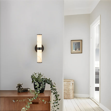 Set of 2 Resin Marble-Effect Wall Lights with Black Iron Frame Wall Lighting TriadCommerceInc   