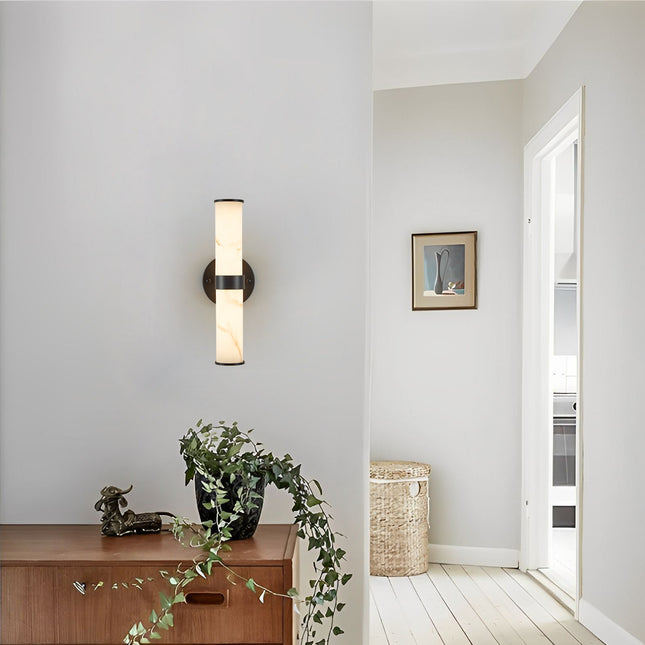 Set of 2 Resin Marble-Effect Wall Lights with Black Iron Frame Wall Lighting TriadCommerceInc   
