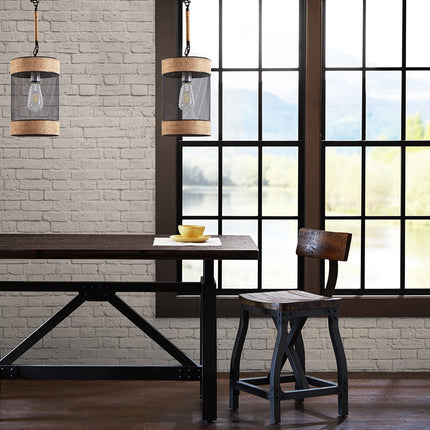 Natural Rope and Metal Mesh Cylinder Pendant Pendants TriadCommerceInc   