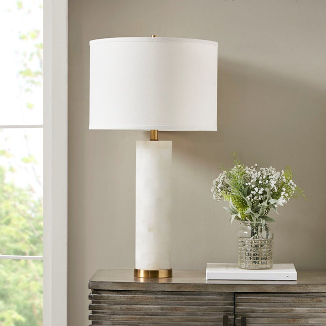 White Alabaster Table Lamp with Gold Base – Modern Transitional Lighting for Bedroom or Living Room Table Lamps TriadCommerceInc