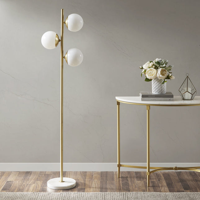 Holloway 3-Globe Floor Lamp Marble Base Floor Lamps TriadCommerceInc Gold  