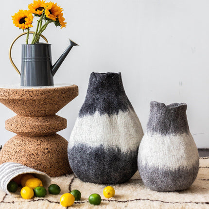 Eclipse Charcoal and Ivory Wool Gourd Basket Baskets TriadCommerceInc Large