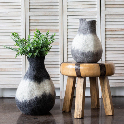 Eclipse Charcoal and Ivory Wool Gourd Basket Baskets TriadCommerceInc