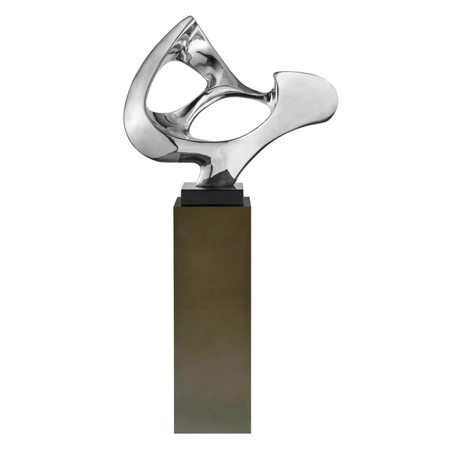 Chrome Abstract Mask Floor Sculpture With Gray Stand, 54" Tall Sculpture TriadCommerceInc   