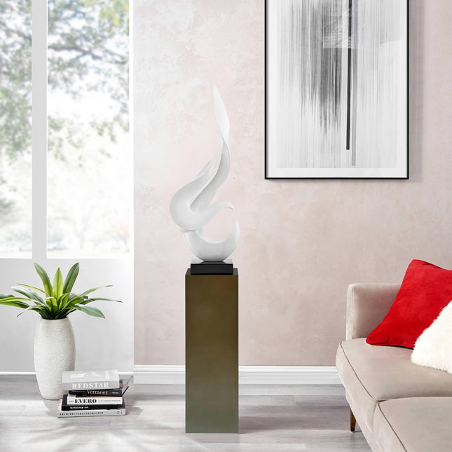 White Flame Floor Sculpture With Gray Stand, 65" Tall Sculpture TriadCommerceInc   