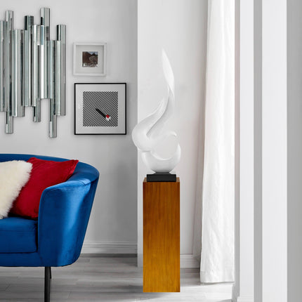 White Flame Floor Sculpture With Wood Stand, 65" Tall Sculpture TriadCommerceInc   