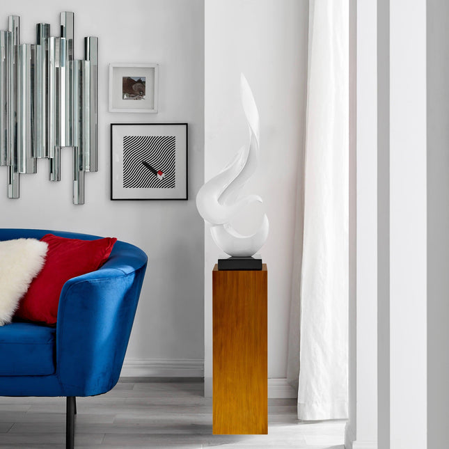 White Flame Floor Sculpture With Wood Stand, 65" Tall Sculpture TriadCommerceInc   
