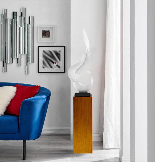 White Flame Floor Sculpture With Wood Stand, 65" Tall Sculpture TriadCommerceInc   