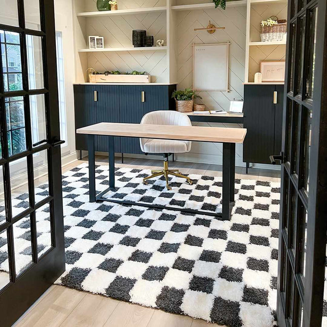 Atira Black & White Checkered Area Rug Rugs TriadCommerceInc