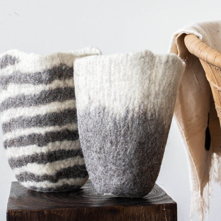 Hand-Felted Woven Wool Table Vase Gifts Under $100 TriadCommerceInc Set of 2