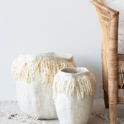 Fringed Skirt Mohair Decorative Wool Basket Baskets & Vessels TriadCommerceInc