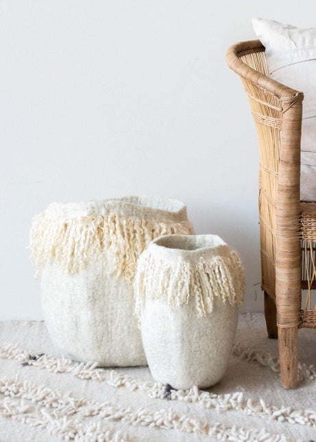 Fringed Skirt Mohair Decorative Wool Basket Baskets & Vessels TriadCommerceInc