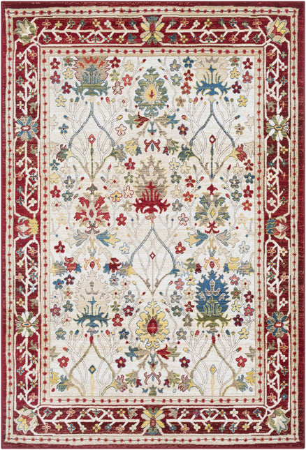 Neola White/Red Damask Area Rug Rugs TriadCommerceInc