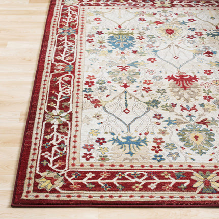 Neola White/Red Damask Area Rug Rugs TriadCommerceInc